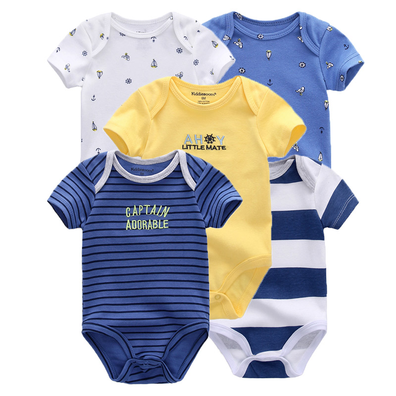 Baby Clothing Online - Summer 5-Piece Cartoon Baby Bodysuits 100%Cooton