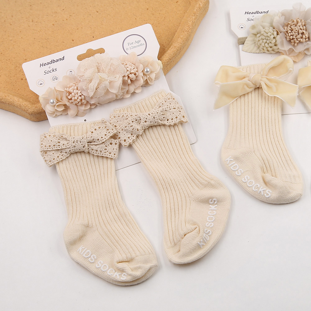 Toddler Sock Set - 3Pcs/Set Ins Cream Latte Flower Headbands