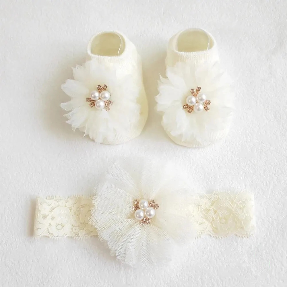 Lovely Pearl Bows Baby Headban - Toddler Sock Set ulasan dan harga