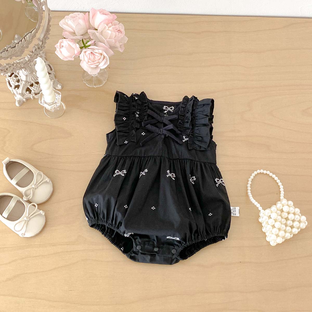 Baby Girl Black Bow Print Romp - Baby Clothing Online ulasan dan harga