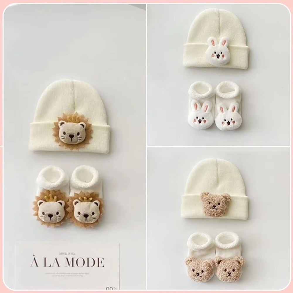 2PCS/Set New Cartoon Baby Hat  - Toddler Sock Set ulasan dan harga